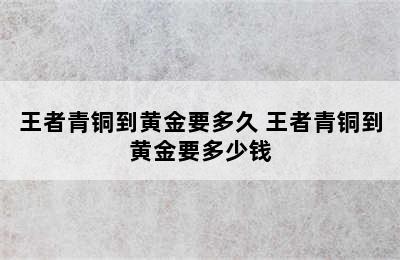 王者青铜到黄金要多久 王者青铜到黄金要多少钱